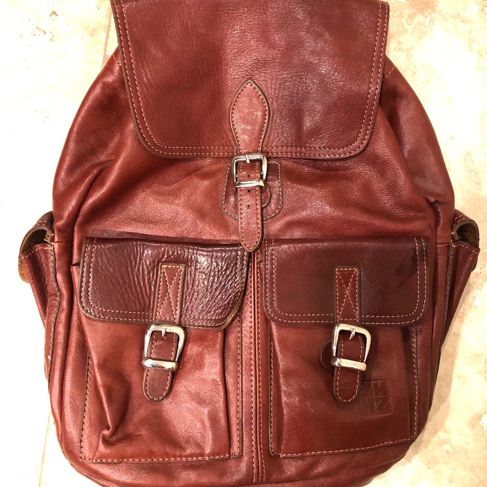 Genuine Leather Saddle Brown Backpack From Argent… - image 1